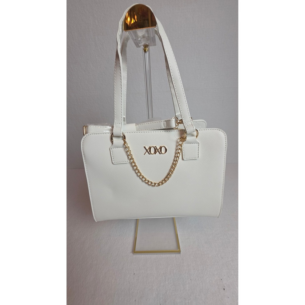 XOXO White Saffiano Faux Leather Satchel Handbag Gold Chain Crossbody Bag NWT